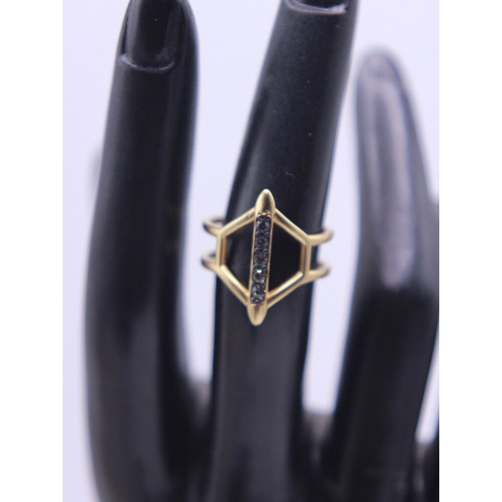 Stella Dot Geometric Smokey Crystal Adjustable Ring matte Gold Tone ring sz 6.5